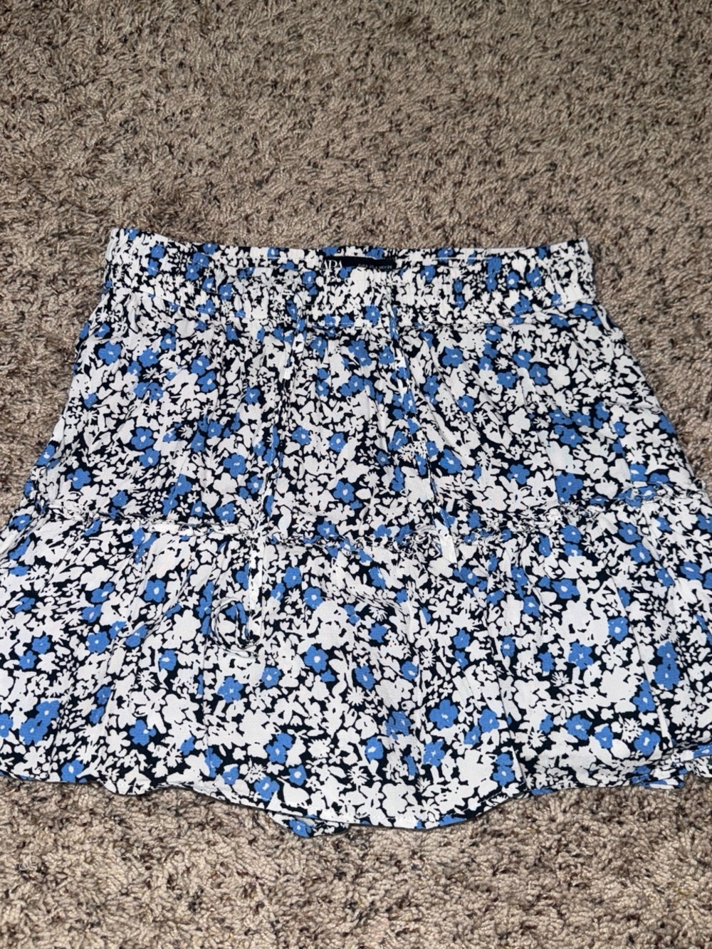 Blue Floral Tiered Mini Skirt- built in shorts